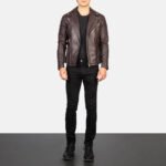 Armand Maroon Leather Biker Jacket - Image 3