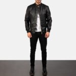 Avan Black Leather Bomber Jacket - Image 3