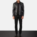 Darren Black Leather Biker Jacket - Image 4