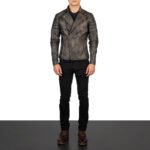 Faisor Distressed Brown Leather Biker Jacket - Image 3