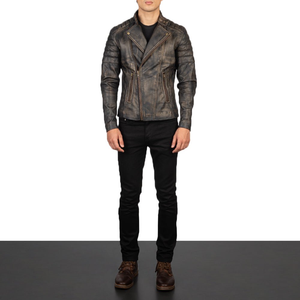 Faisor Distressed Brown Leather Biker Jacket - Image 3