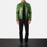 Gatsby Green Leather Biker Jacket - Image 4