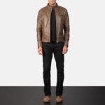 Gatsby Mocha Leather Biker Jacket - Image 3