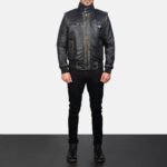 Glen Street Black Leather Bomber Jacket - Image 4