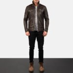 Hudson Brown Leather Biker Jacket - Image 3