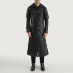 Huntsman Black Hooded Leather Trench Coat - Image 3