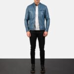 Ionic Blue Leather Biker Jacket - Image 3