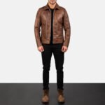 Lavendard Brown Leather Biker Jacket - Image 4