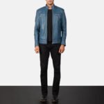 Mack Blue Leather Biker Jacket - Image 3