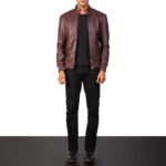 Moda Maroon Leather Bomber Jacket - Image 4