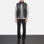 Reeves Black Leather Puffer Vest - Image 3