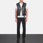Sullivan Black Leather Biker Vest - Image 3