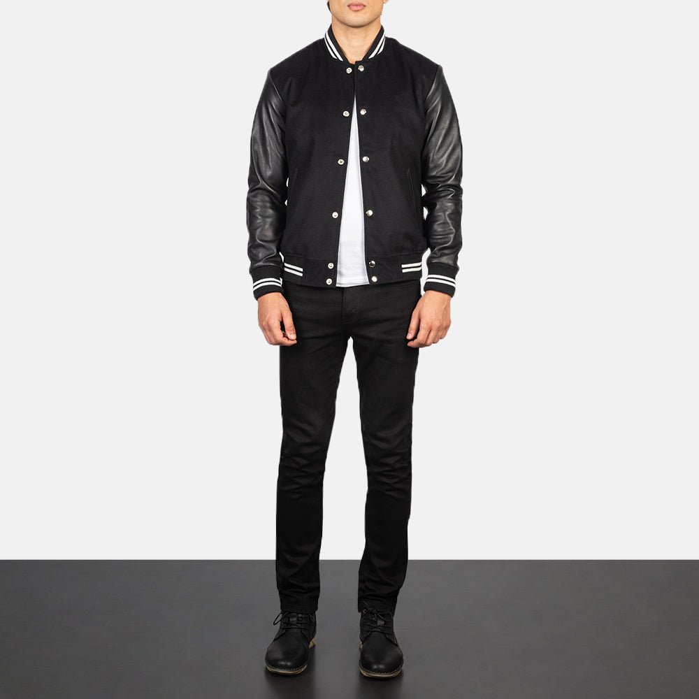 Vaxton Black Striped Hybrid Varsity Jacket - Image 3