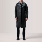Cai Distressed Black Leather Shearling Coat - Image 2