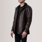 Connor Maroon Leather Coat - Image 3