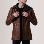 Connor Waxed Brown Leather Coat - Image 5