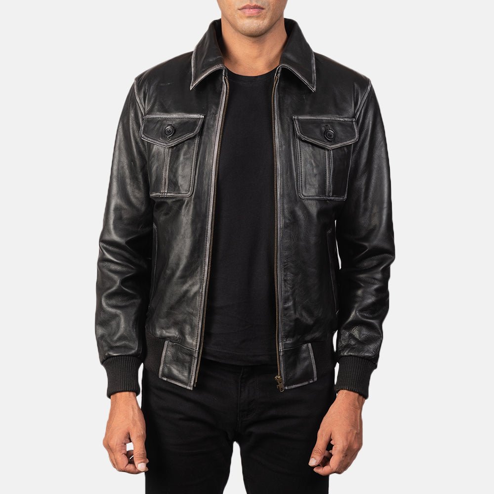 Men_s_Aaron_Black_Leather_Bomber_Jacket5887_6e4cf8a4-19d0-4caa-a0c5-e52555df6e6c Aaron Black Leather Bomber Jacket - Image 1