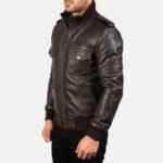Agent Shadow Brown Leather Bomber Jacket - Image 2