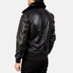 Zipper Black Leather Bomber Jacket - Image 2