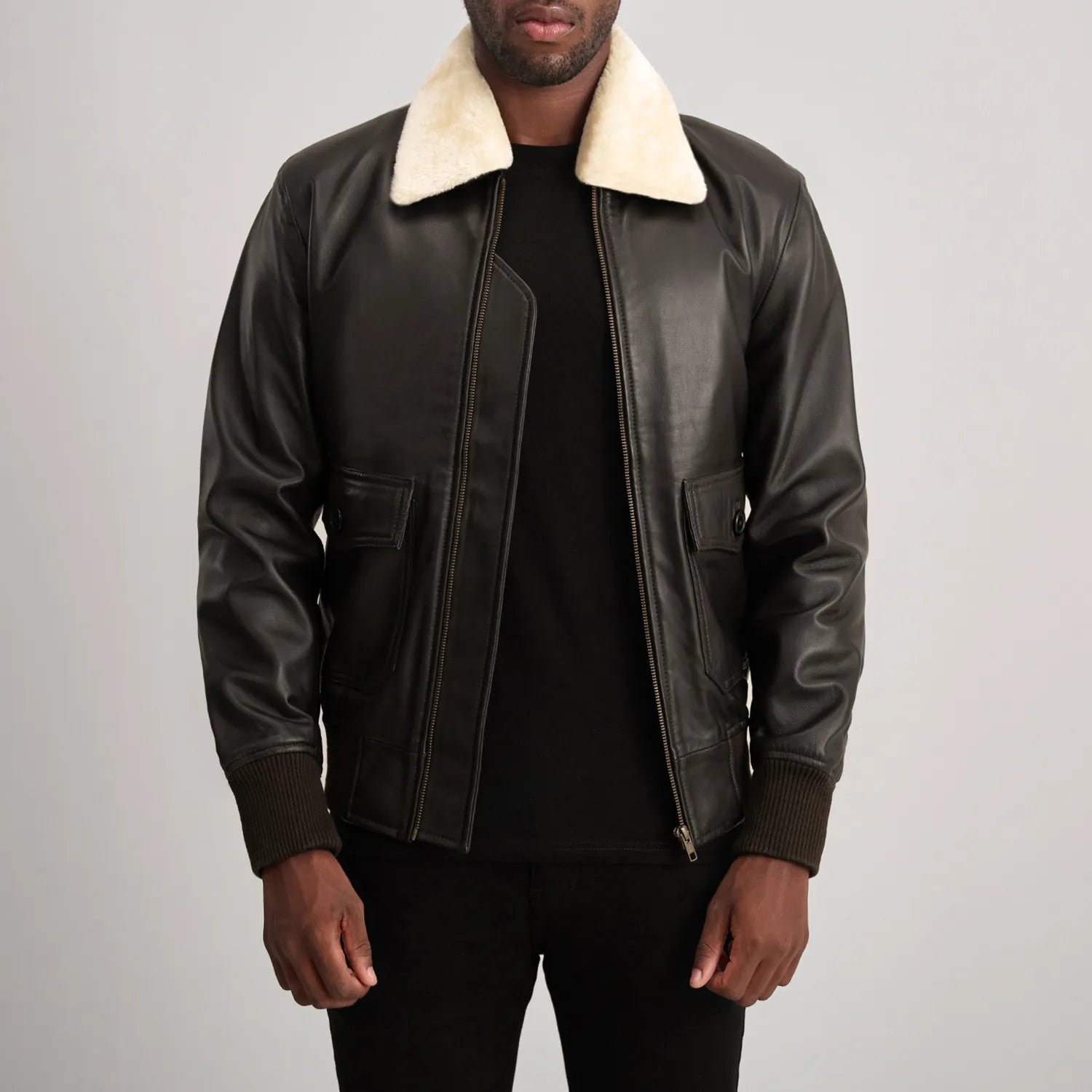 Men_s_Airin_G-1_Brown_Cream_Leather_Bomber_Jacket_Open_Front-4-1733737926417 Airin G-1 Brown & Cream Leather Bomber Jacket - Image 1