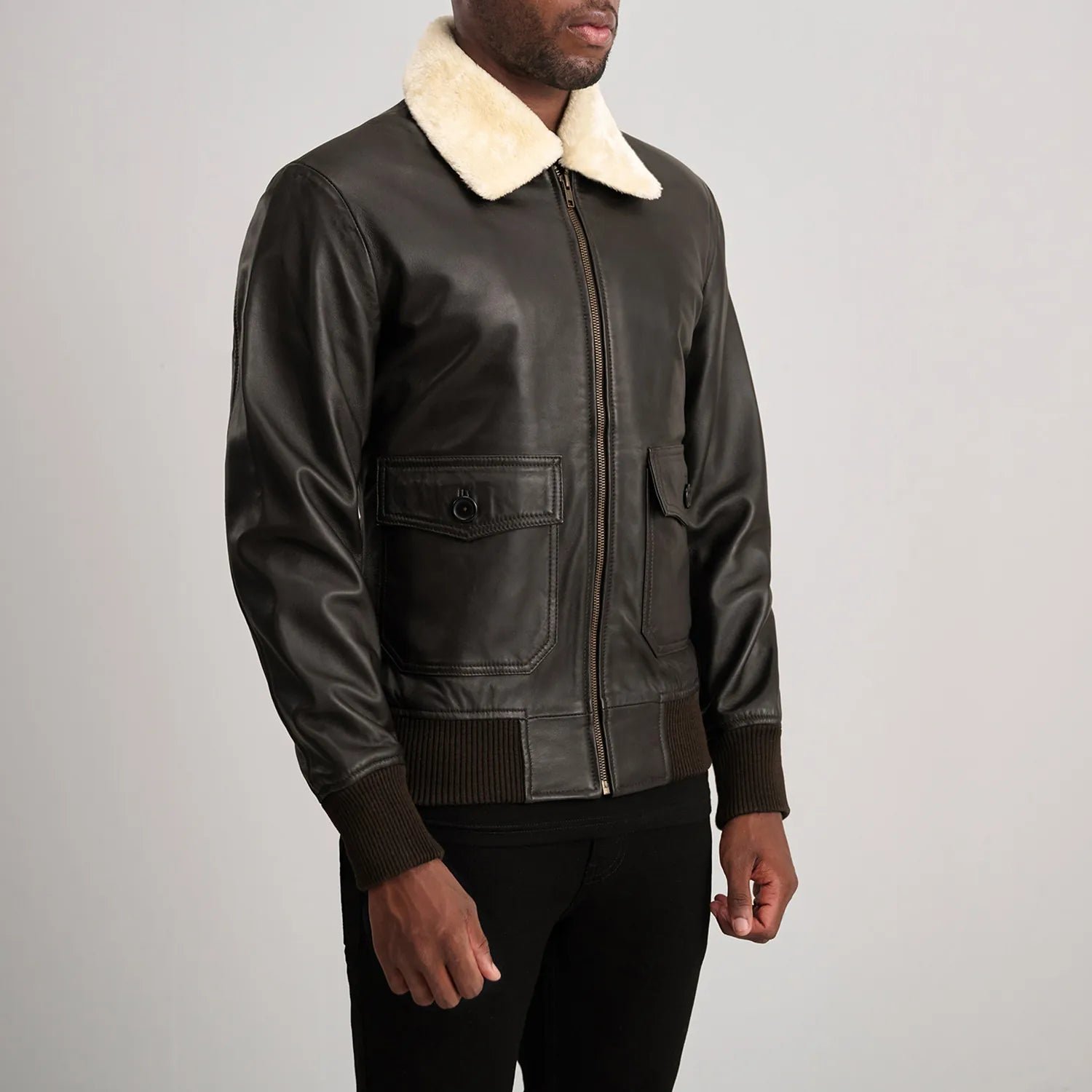 Airin G-1 Brown & Cream Leather Bomber Jacket - Image 2