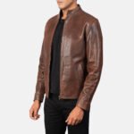 Alex Brown Leather Biker Jacket - Image 2