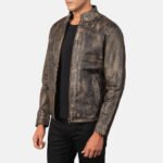Alex Distressed Brown Leather Biker Jacket - Image 2