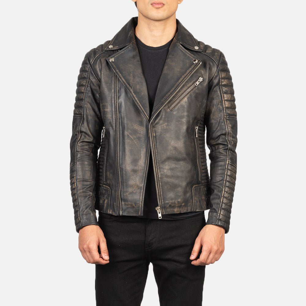 Armand Distressed Brown Leather Biker Jacket - Image 1