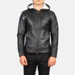 Baston Black Hooded Leather Bomber Jacket - Image 4