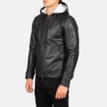 Baston Black Hooded Leather Bomber Jacket - Image 2