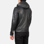 Baston Black Hooded Leather Bomber Jacket - Image 5