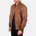 Semi-Aniline Brown Leather Bomber Jacket - Image 4