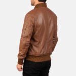 Semi-Aniline Brown Leather Bomber Jacket - Image 2