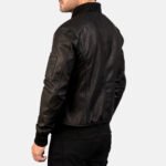 Distressed Black Leather Bomber Jacket - Image 2