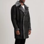 Charles Distressed Black Leather Shearling Double-Breasted Coat - Image 3