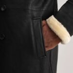 Charles Tumbled Black Leather Shearling Double-Breasted Coat - Image 6