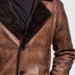 Cinnamon Distressed Leather Fur Coat - Image 6
