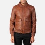 Coffmen Brown A2 Leather Bomber Jacket - Image 3