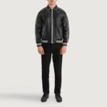 Cooper Black Leather Varsity Jacket - Image 3