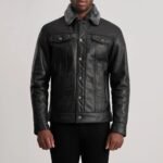 Dallis Black Leather Shearling Trucker Jacket - Image 4