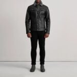 Dallis Black Leather Shearling Trucker Jacket - Image 3