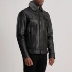 Dallis Black Leather Shearling Trucker Jacket - Image 2