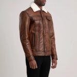Dallis Brown Leather Shearling Trucker Jacket - Image 2