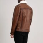 Dallis Brown Leather Shearling Trucker Jacket - Image 5