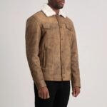 Dallis Distressed Brown Leather Shearling Trucker Jacket - Image 2
