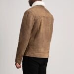 Dallis Distressed Brown Leather Shearling Trucker Jacket - Image 5