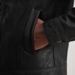 Dallis Distressed Black Leather Shearling Trucker Jacket - Image 5
