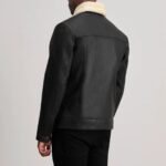 Dallis Distressed Black Leather Shearling Trucker Jacket - Image 4