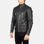 Damian Black Leather Biker Jacket - Image 2