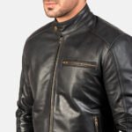 Dean Black Leather Biker Jacket - Image 6